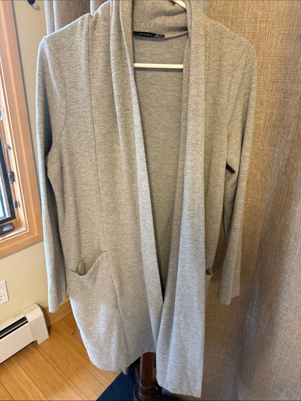 Black Tape_ Soft Open-Front Light Gray Cardigan